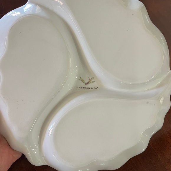 Godinger triple section china serving dish, nature motif,...